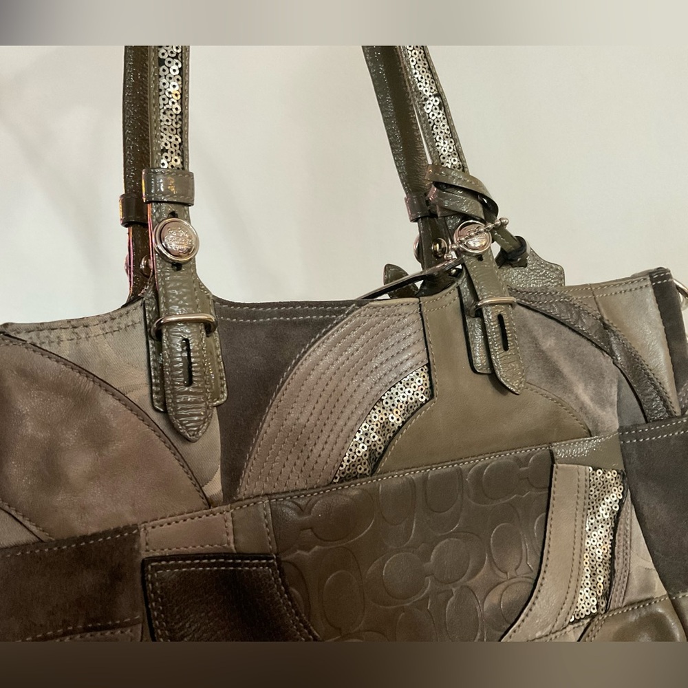 Vintage Coach Gray Pieced Patchwork Leather Suede… - image 4